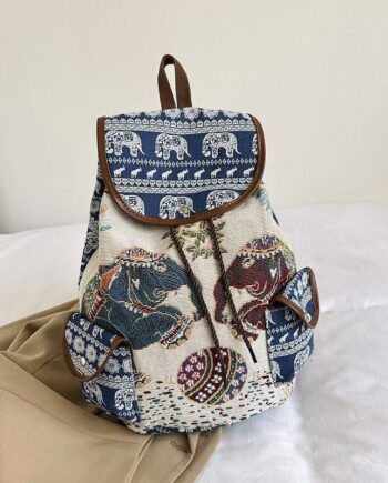 Sac de grande capacité de style ethnique avec éléphant brodé