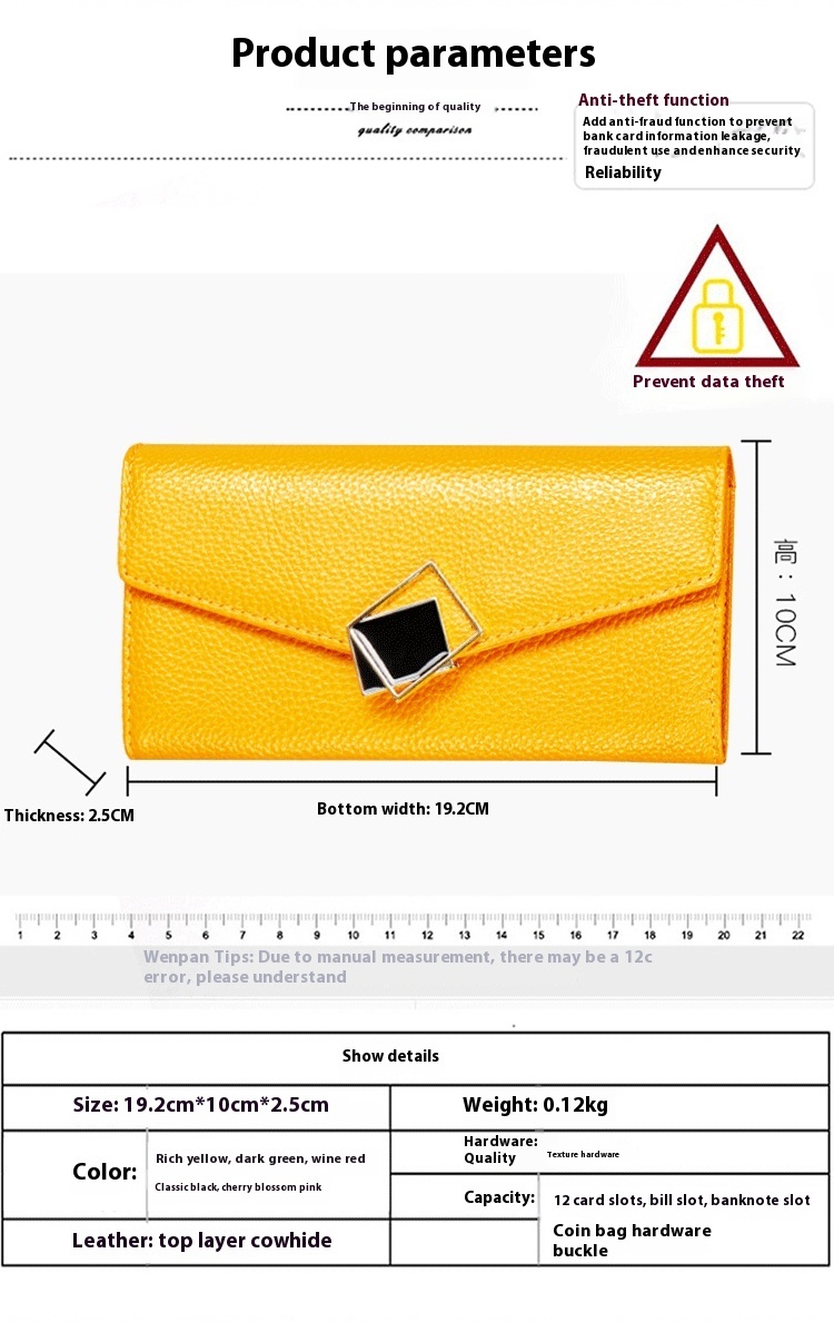 Portefeuille long tendance et de grande capacité, en cuir véritable