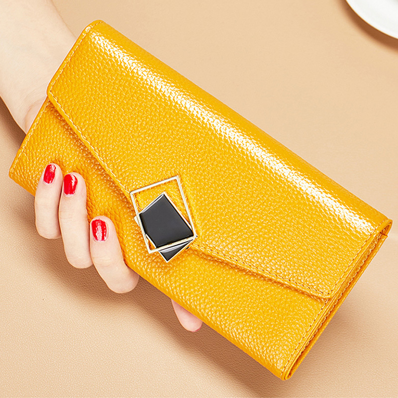 Portefeuille long tendance et de grande capacité, en cuir véritable