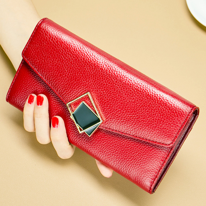 Portefeuille long tendance et de grande capacité, en cuir véritable