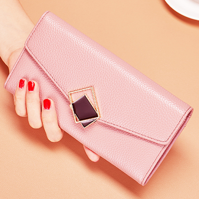 Portefeuille long tendance et de grande capacité, en cuir véritable
