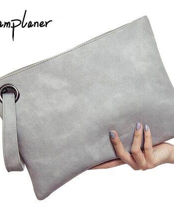 Pochette enveloppe en cuir, avec fermeture à glissière et dragonne