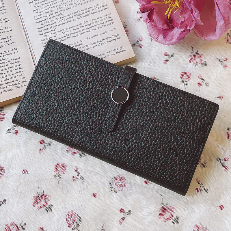 Portefeuille luxe long moraillon litchi