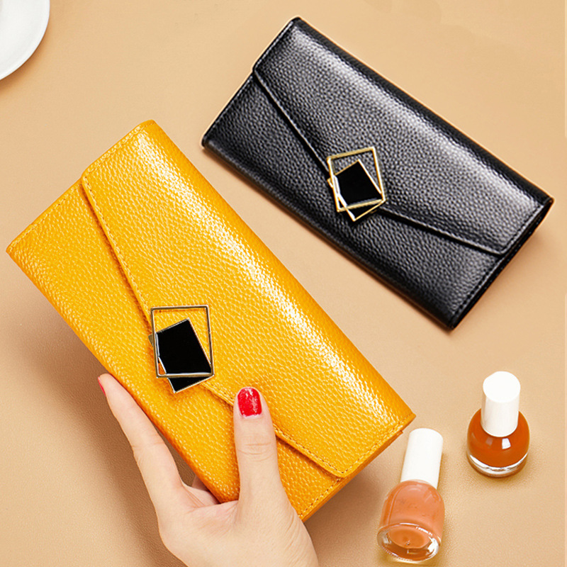 Portefeuille long tendance et de grande capacité, en cuir véritable