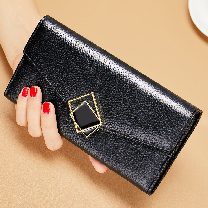 Portefeuille long tendance et de grande capacité, en cuir véritable